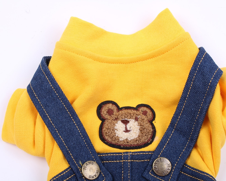 Macacão Jeans com Blusinha para Pets Bear Amarelo