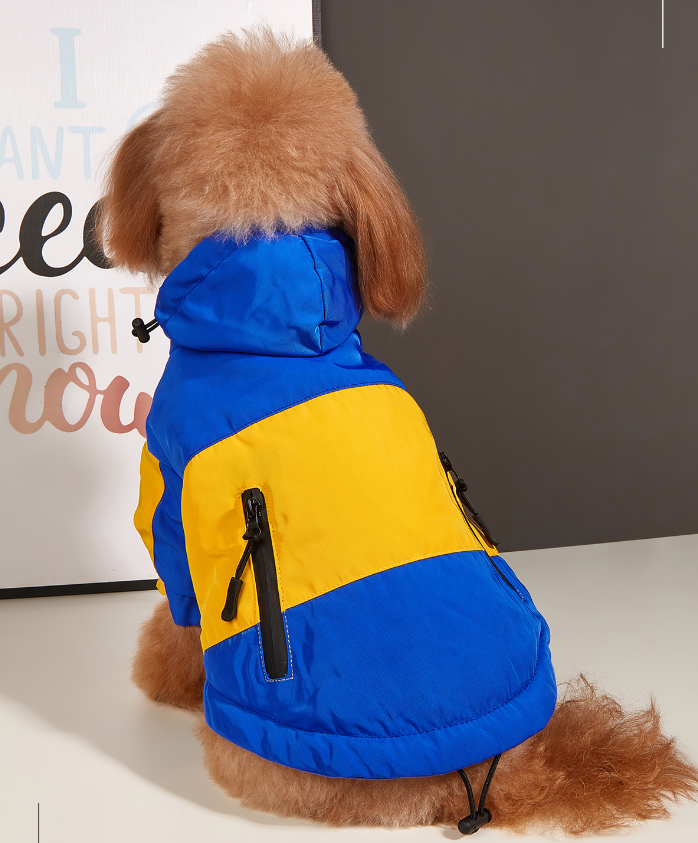 Jaqueta Impermeável para Cães RainPawn Azul com Amarelo